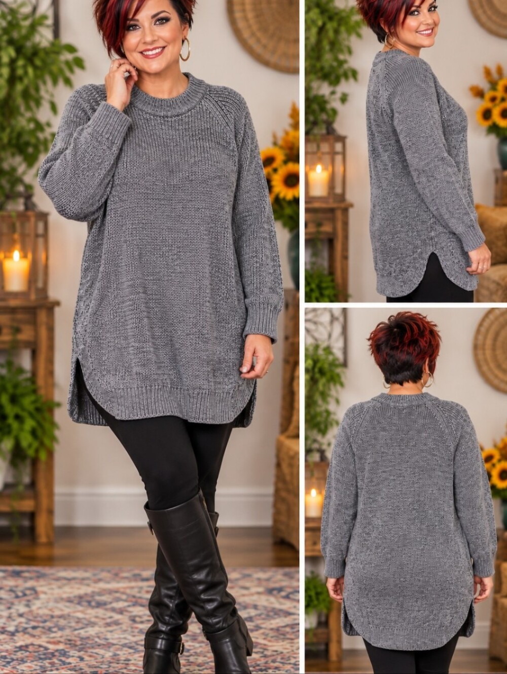 Zara Knit Cozy Ribbed Knit Tunic Alpaca Blend Sweater - Gray